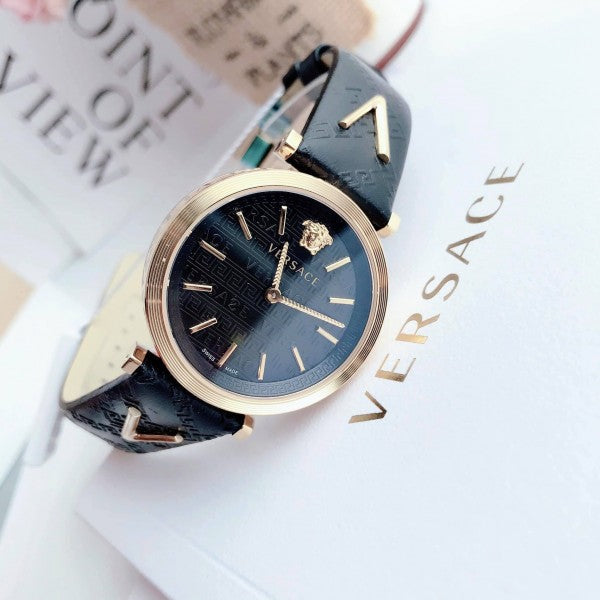  Shop Authentic Versace V-Twist Black Dial Black Leather Strap Watch for Women - VELS00619 - Luxxuri