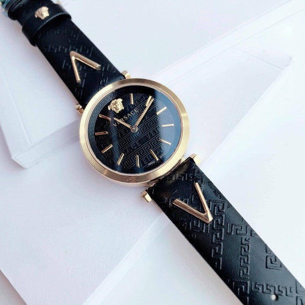  Shop Authentic Versace V-Twist Black Dial Black Leather Strap Watch for Women - VELS00619 - Luxxuri