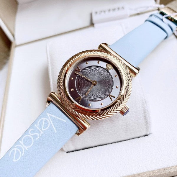  Shop Authentic Versace V-Motif Grey Dial Blue Leather Strap Watch for Women - VERE00318 - Luxxuri