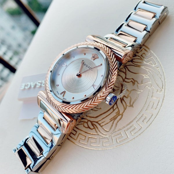  Shop Authentic Versace V-Motif Silver Dial Two Tone Steel Strap Watch for Women - VERE00718 - Luxxuri