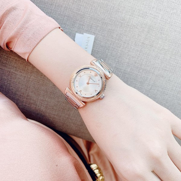  Shop Authentic Versace V-Motif Silver Dial Two Tone Steel Strap Watch for Women - VERE00718 - Luxxuri