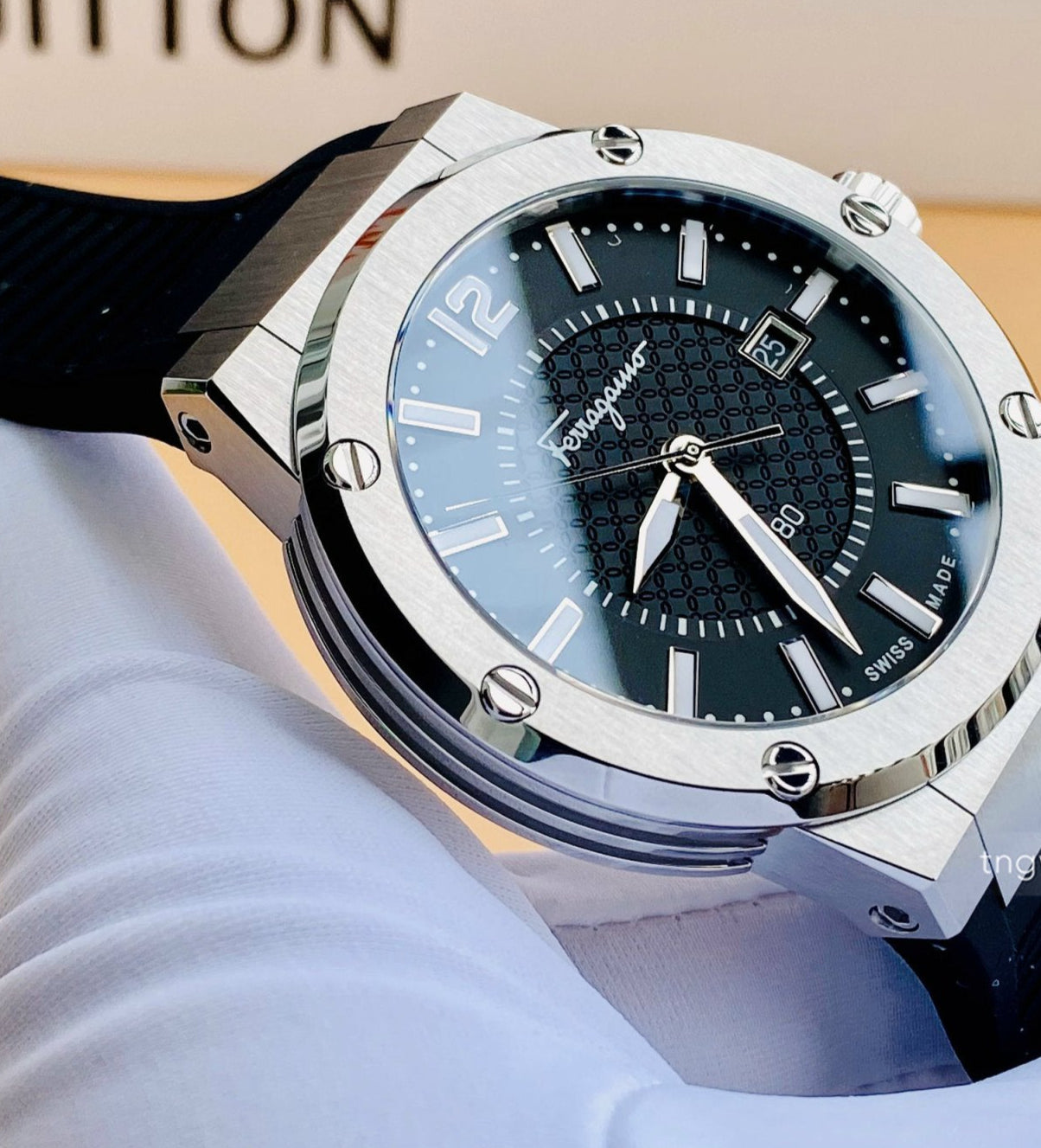  Shop Authentic Salvatore Ferragamo F-80 Black Dial Black Rubber Strap Watch For Men - SFHY01322 - Luxxuri