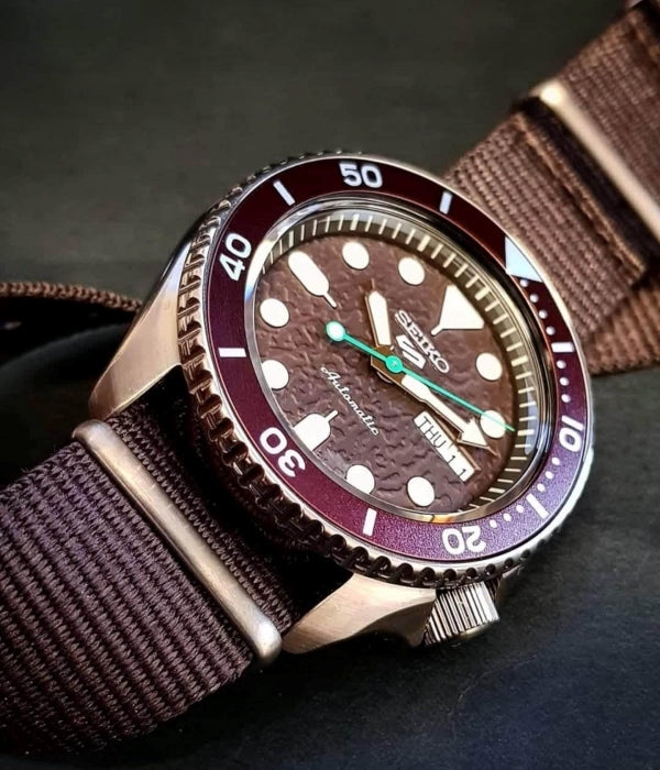  Shop Authentic Seiko 5 Sport Automatic Brown Dial Brown Nylon Strap Watch For Men - SRPD85K1 - Luxxuri