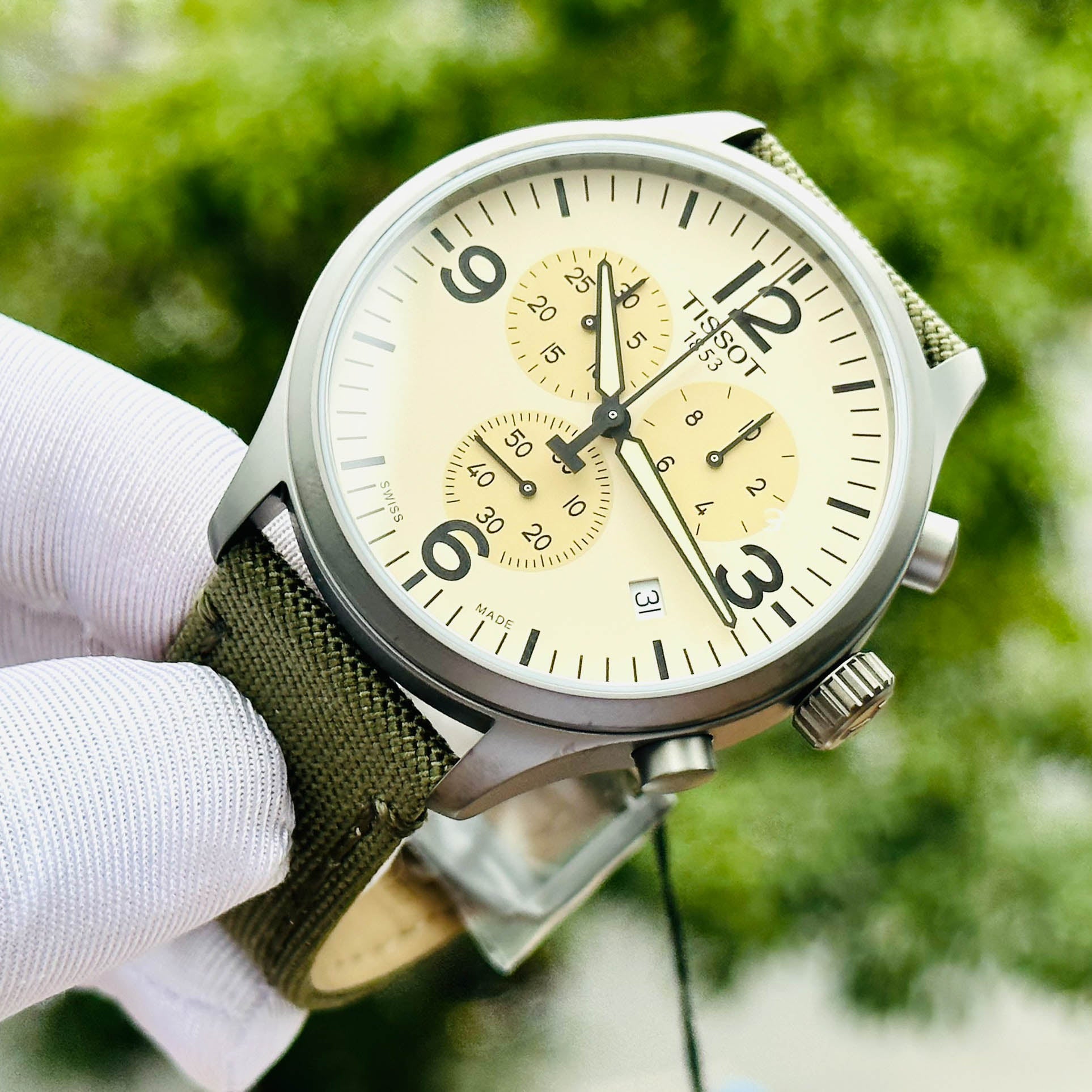  Shop Authentic Tissot T Sport Chrono XL Beige Dial Green Nylon Strap Watch for Men - T116.617.37.267.00 - Luxxuri