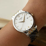  Shop Authentic Tissot T Classic Tradition White Dial Two Tone Mesh Bracelet Watch for Women - T063.210.22.037.00 - Luxxuri
