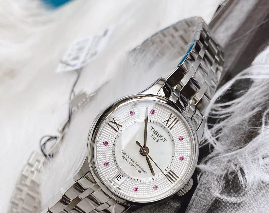  Shop Authentic Tissot Chemin Des Tourelles Powermatic 80 Rubies Mother of Pearl Dial Silver Steel Strap Watch For Women - T099.207.11.113.00 - Luxxuri
