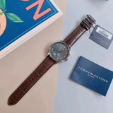  Shop Authentic Tommy Hilfiger Aiden Quartz Black Dial Brown Leather Strap Watch for Men - 1791309 - Luxxuri