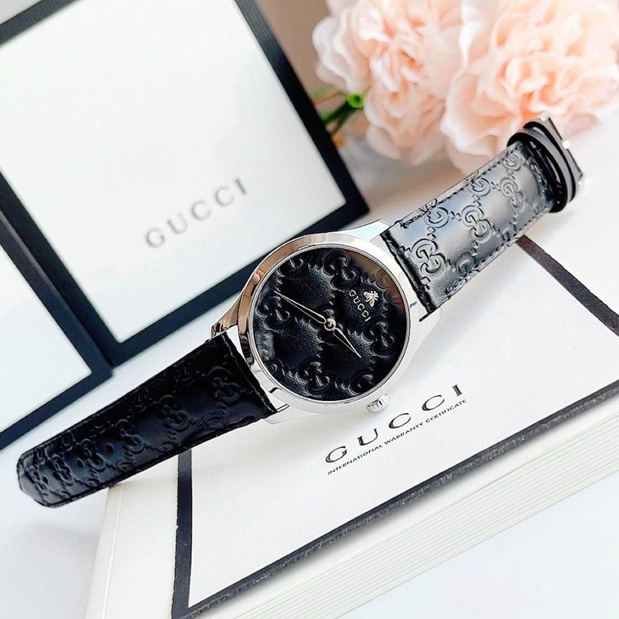 Shop Authentic Gucci G Timeless Quartz Black Dial Black Leather Strap Watch For Men - YA1264031 - Luxxuri