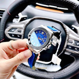  Shop Authentic Versace Chain Reaction Quartz Blue Dial Blue & Black Leather Strap Watch for Men - VEDY00119 - Luxxuri