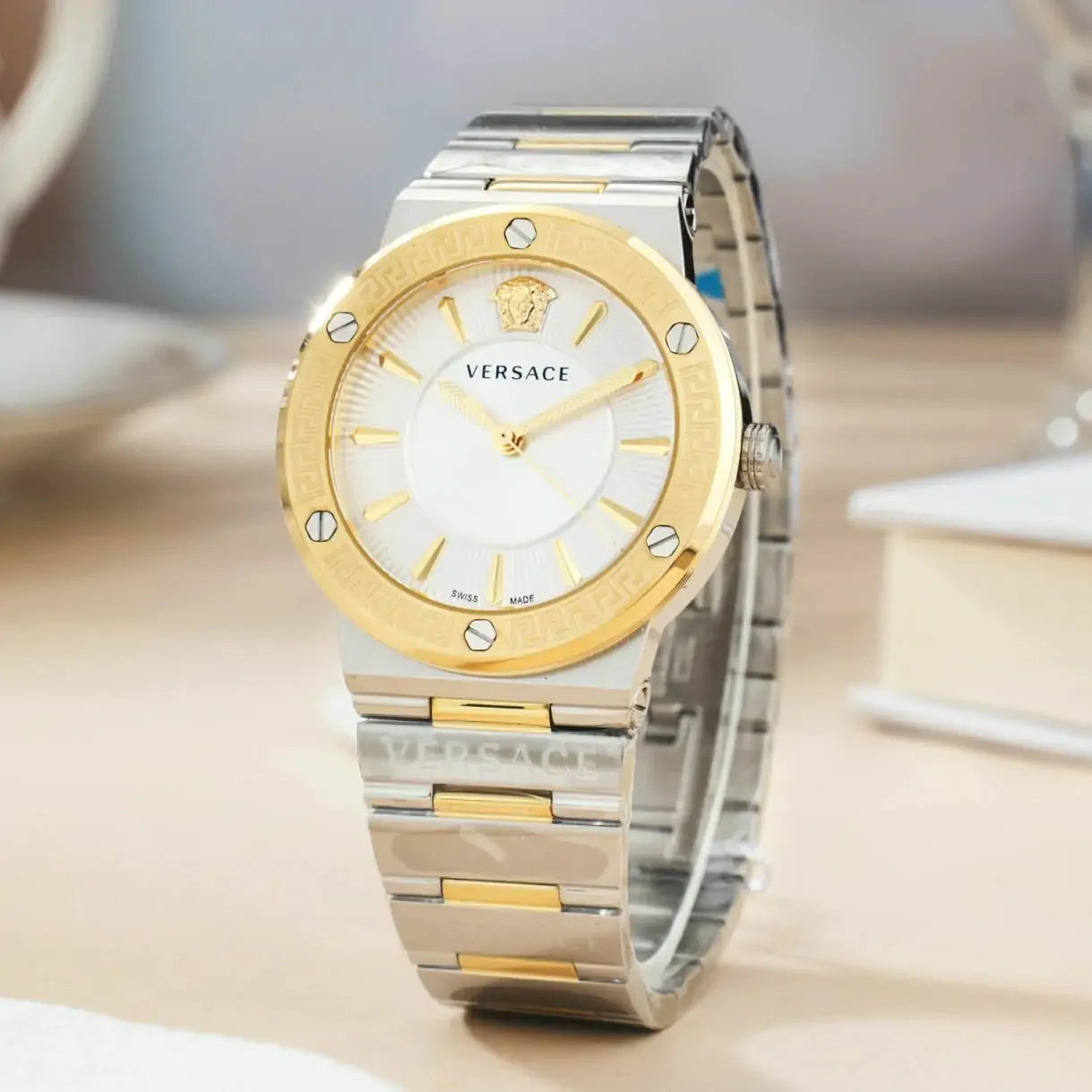  Shop Authentic Versace Hellenyium Green Dial Two Tone Steel Strap Watch for Women - VEVH00620 - Luxxuri