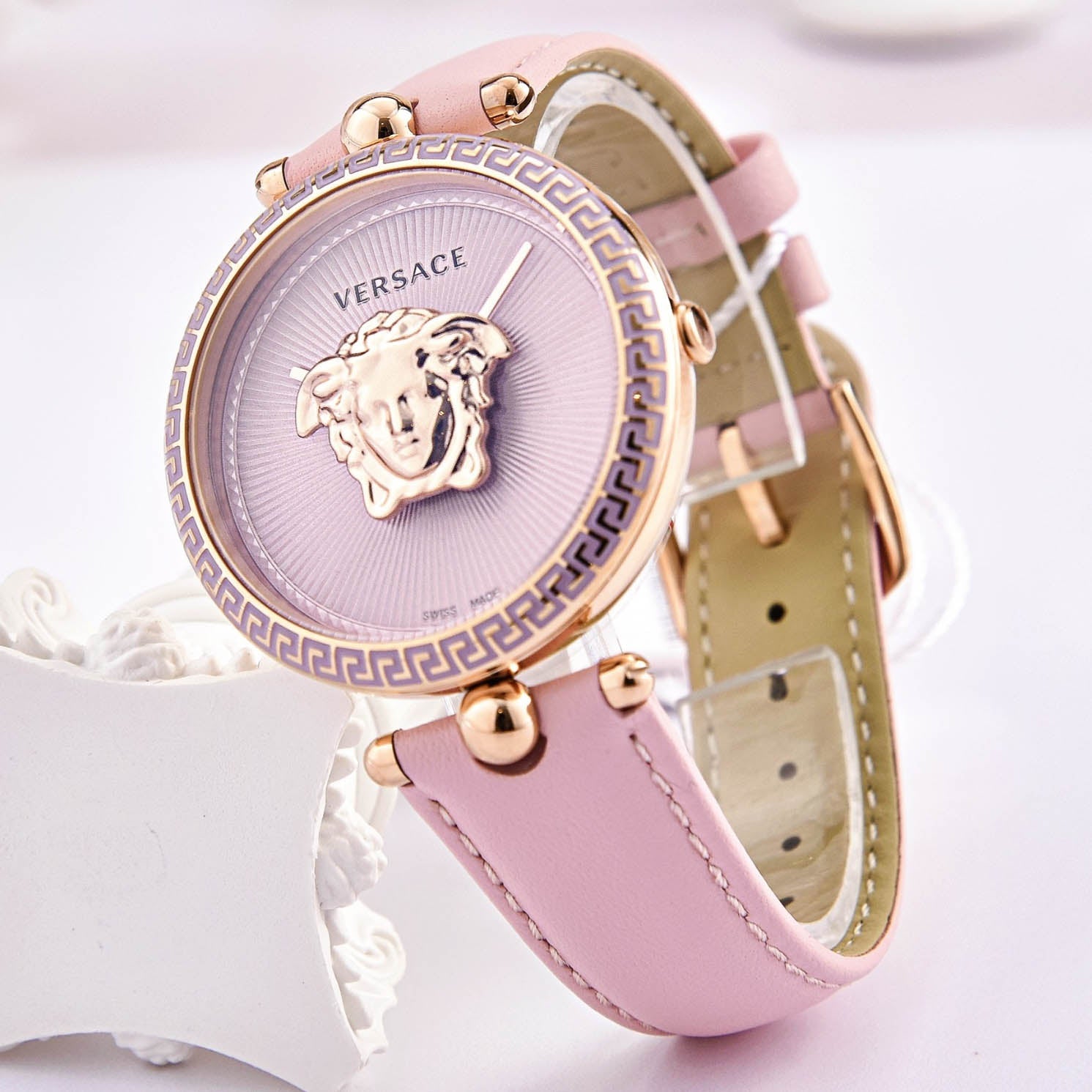  Shop Authentic Versace Palazzo Empire Pink Dial Pink Leather Strap Watch for Women - VCO030017 - Luxxuri