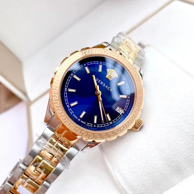  Shop Authentic Versace Hellenyium Blue Dial Two Tone Steel Strap Watch for Women - V12060017 - Luxxuri