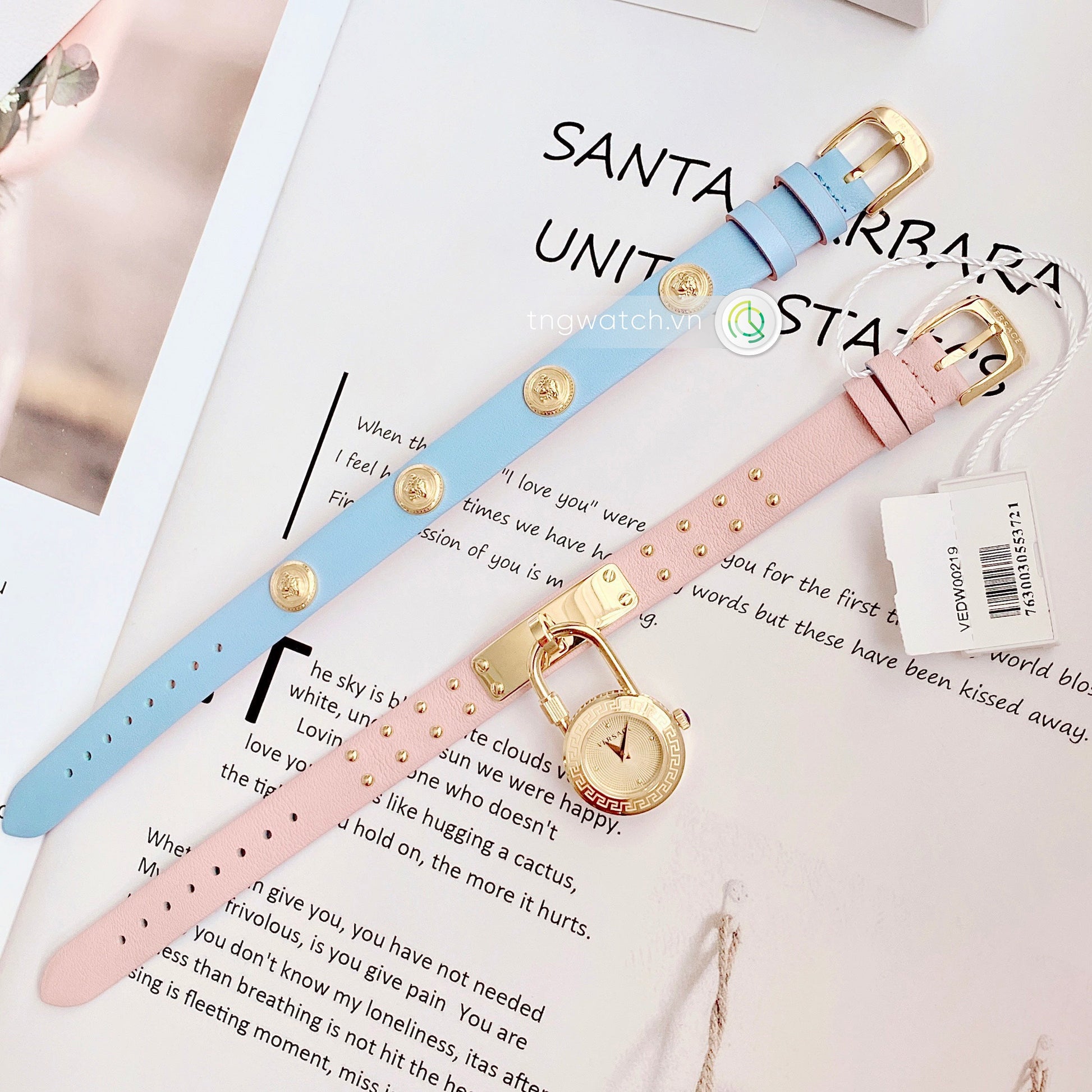  Shop Authentic Versace Medusa Lock Icon Quartz Gold Dial Pink & Blue Leather Strap Watch For Women - VEDW00219 - Luxxuri