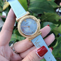  Shop Authentic Versace V-Motif Grey Dial Blue Leather Strap Watch for Women - VERE00318 - Luxxuri