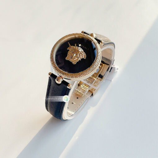 Versace Palazzo Empire Black Dial Black Leather Strap Watch for Women - VCO020017