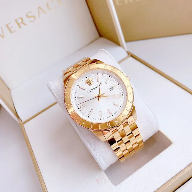  Shop Authentic Versace Univers Quartz White Dial Gold Steel Strap Watch for Men - VEBK00518 - Luxxuri