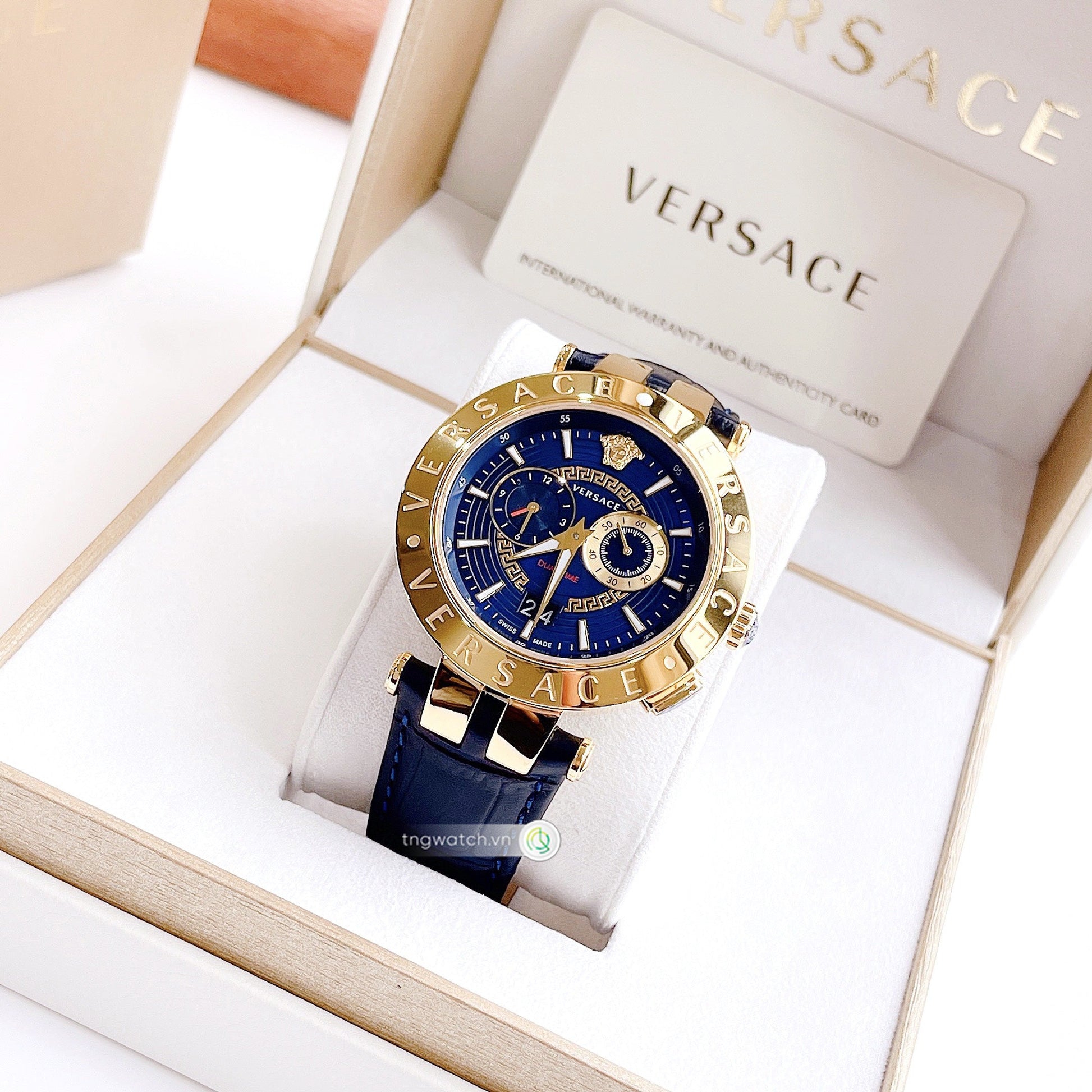  Shop Authentic Versace V-Race Multifunction Quartz Blue Dial Blue Leather Strap Watch For Men - VEBV00219 - Luxxuri