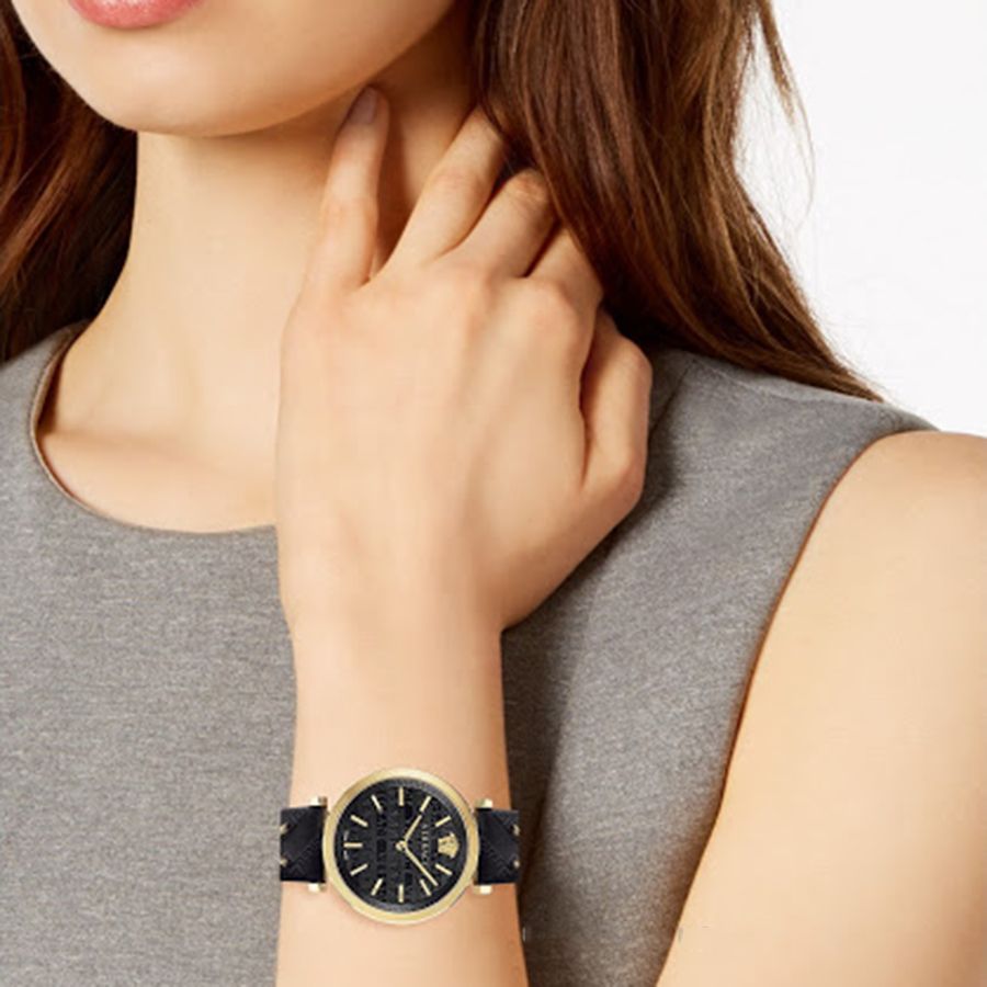  Shop Authentic Versace V-Twist Black Dial Black Leather Strap Watch for Women - VELS00619 - Luxxuri