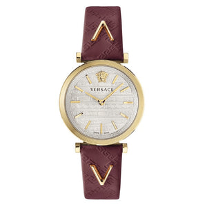  Shop Authentic Versace V-Twist Silver Dial Red Leather Strap Watch for for Women - VELS00519 - Luxxuri