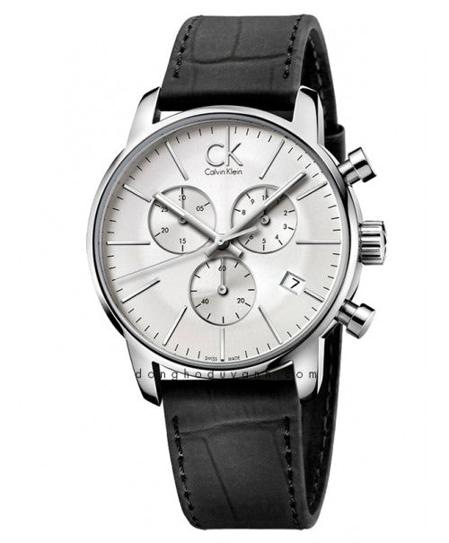  Shop Authentic Calvin Klein City Chronograph Silver Dial Black Leather Strap Watch for Men - K2G271C6 - Luxxuri