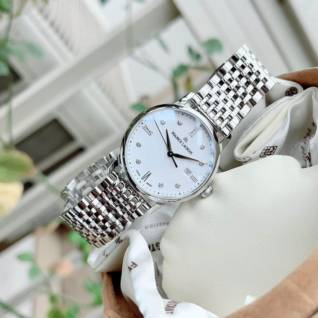  Shop Authentic Maurice Lacroix Eliros Date White Dial Silver Steel Strap Watch for Women - EL1094-SS002-150-1 - Luxxuri