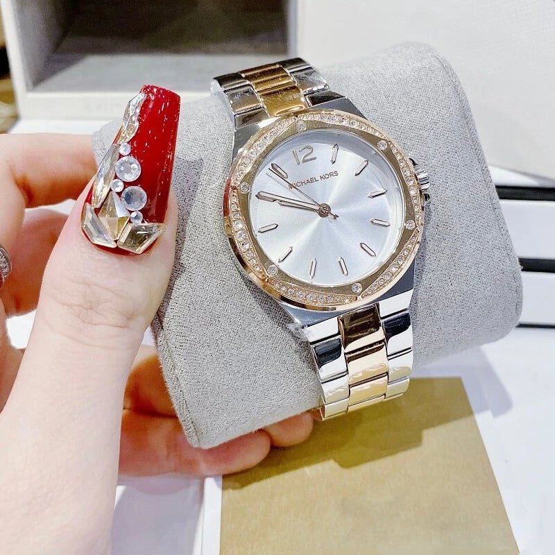  Shop Authentic Michael Kors Lennox Three Hand Quartz Silver Dial Two Tone Steel Strap Watch For Women - MK6989 - Luxxuri