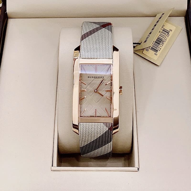  Shop Authentic Burberry The Pioneer Rose Gold Dial Haymarket Brown Leather Strap Watch for Women - BU9408 - Luxxuri