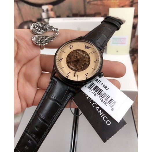  Shop Authentic Emporio Armani Meccanico White Dial Black Leather Strap Watch For Men - AR1923 - Luxxuri