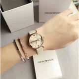  Shop Authentic Emporio Armani Gianni T Bar Light Brown Dial White Leather Strap Watch For Women - AR1769 - Luxxuri