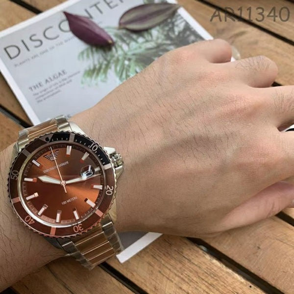  Shop Authentic Emporio Armani Diver Quartz Brown Dial Two Tone Steel Strap Watch For Men - AR11340 - Luxxuri