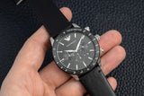  Shop Authentic Emporio Armani Mario Chronograph Black Dial Black Leather Strap Watch For Men - AR11243 - Luxxuri