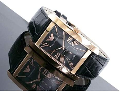 Emporio Armani Classic Black & Rose Gold Dial Black Leather Strap Watch For Men - AR0168