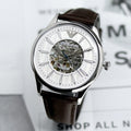 Shop Authentic Emporio Armani Meccanico White Dial Brown Leather Strap Watch For Men - AR1946 - Luxxuri