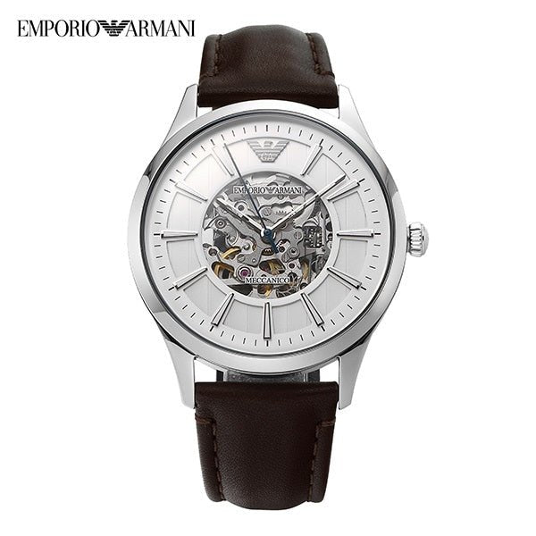  Shop Authentic Emporio Armani Meccanico White Dial Brown Leather Strap Watch For Men - AR1946 - Luxxuri