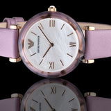  Shop Authentic Emporio Armani Gianni Mother of Pearl Dial Purple Leather Strap Watch For Women - AR11003 - Luxxuri