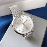  Shop Authentic Emporio Armani Kappa Silver Dial Silver Mesh Bracelet Watch For Women - AR11128 - Luxxuri