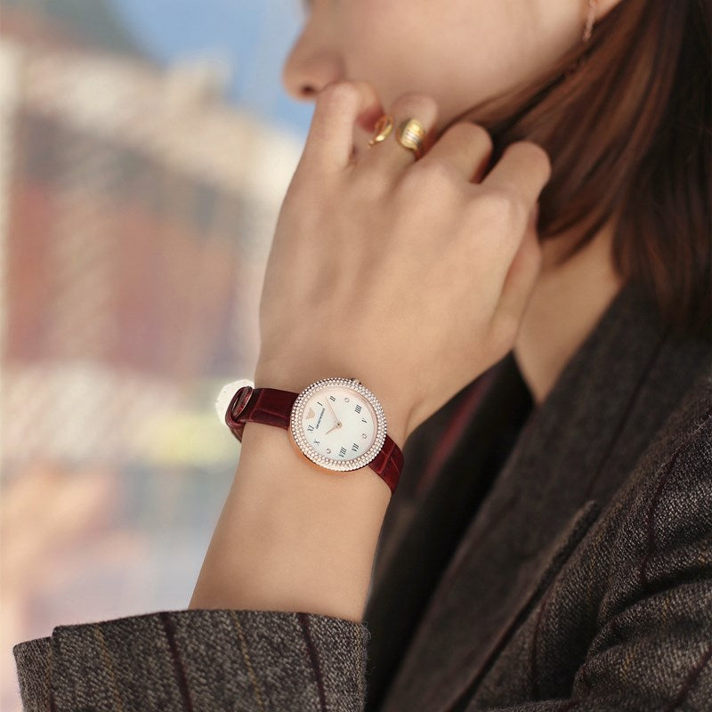  Shop Authentic Emporio Armani Rosa Two Hand White Dial Red Leather Strap Watch For Women - AR11357 - Luxxuri