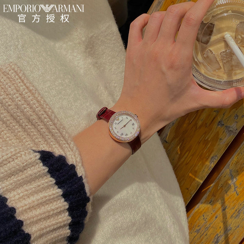  Shop Authentic Emporio Armani Rosa Two Hand White Dial Red Leather Strap Watch For Women - AR11357 - Luxxuri