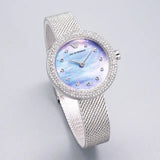  Shop Authentic Emporio Armani Rosa Diamonds Mother of Pearl Blue Dial Silver Mesh Bracelet Watch For Women - AR11380 - Luxxuri
