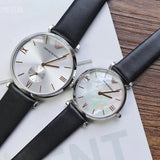  Shop Authentic Emporio Armani Gianni T Bar Mother of Pearl Dial Black Leather Strap Watch For Women - AR90002 - Luxxuri