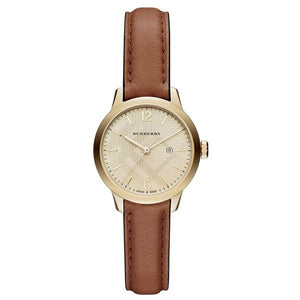  Shop Authentic Burberry The Classic Champagne Gold Dial Brown Leather Strap Watch for Women - BU10101 - Luxxuri