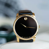  Shop Authentic Movado Museum Black Dial Black Leather Strap Watch For Men - 0607014 - Luxxuri