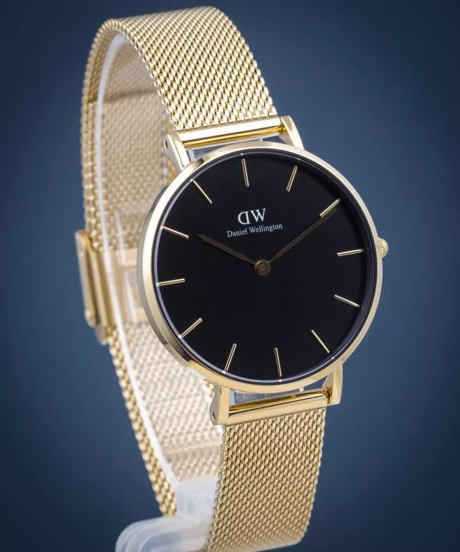  Shop Authentic Daniel Wellington Classic Petite Black Dial Gold Mesh Bracelet Watch For Women - DW00100347 - Luxxuri