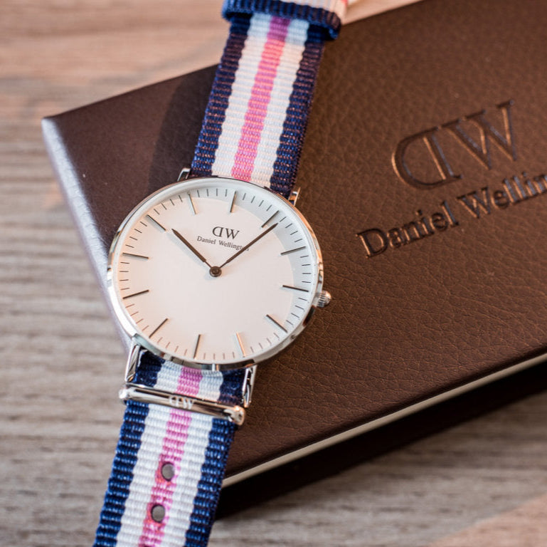  Shop Authentic Daniel Wellington Classic Southampton White Dial Three Tone Nylon Strap Watch For Women - DW00100050 - Luxxuri