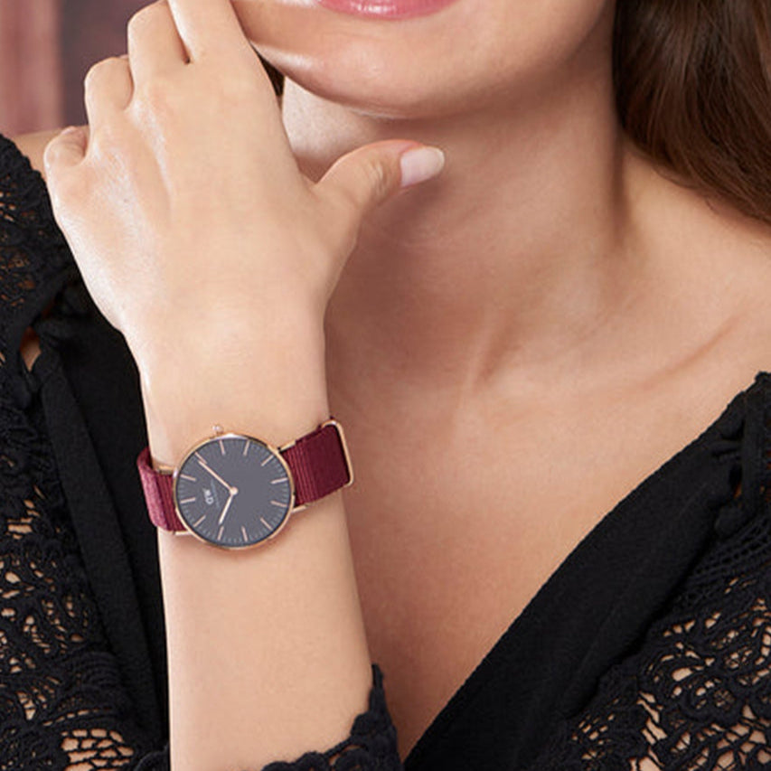  Shop Authentic Daniel Wellington Classic Roselyn Black Dial Red NATO Strap Dial Watch For Women - DW00100270 - Luxxuri