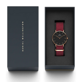  Shop Authentic Daniel Wellington Classic Roselyn Black Dial Maroon Nylon Strap Watch For Women - DW00100273 - Luxxuri
