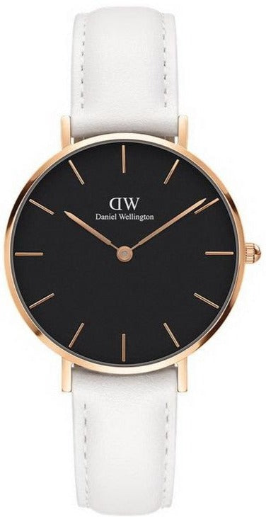  Shop Authentic Daniel Wellington Classic Petite Bondi Black Dial White Leather Strap Watch For Women - DW00100283 - Luxxuri