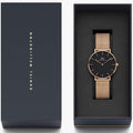  Shop Authentic Daniel Wellington Petite Melrose Black Dial Rose Gold Mesh Strap Watch For Women - DW00100303 - Luxxuri