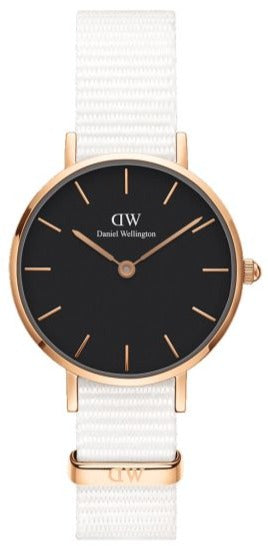  Shop Authentic Daniel Wellington Classic Dover Black Dial White Nylon Strap Watch For Women - DW00100310 - Luxxuri