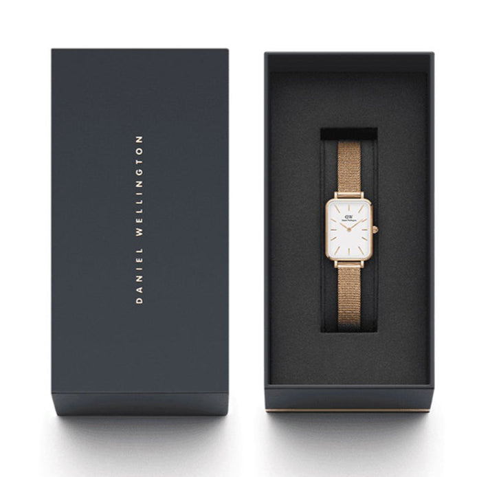  Shop Authentic Daniel Wellington Quadro Melrose White Dial Gold Mesh Strap Watch For Women - DW00100431 - Luxxuri